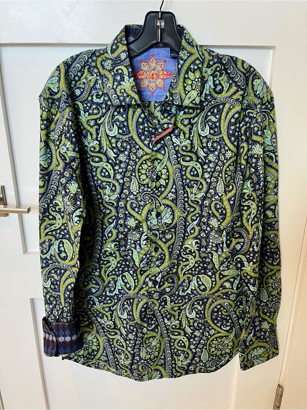 Robert Graham Purple and Lime Green Paisley Shirt